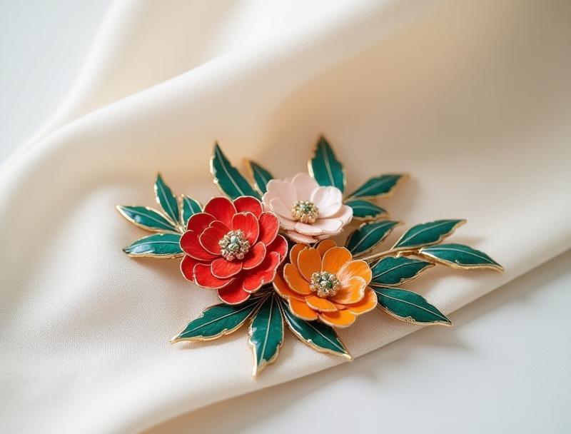 Handcrafted floral enamel brooch